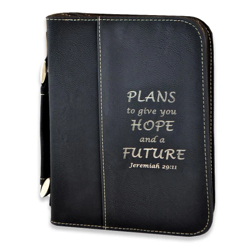 Black Small Leatherette Bible Cover with Verse & Optional Personalization