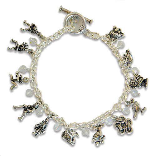 12 Days of Christmas Bracelet with silver and crystal charms and toggle clasp