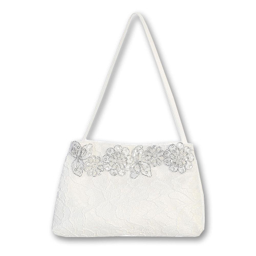 First Communion Purse with Silver Floral Trim