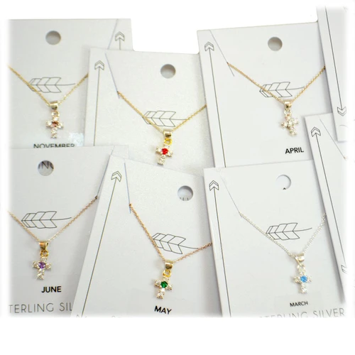 Sterling Birthstone Cross Necklaces - Sold Individually
