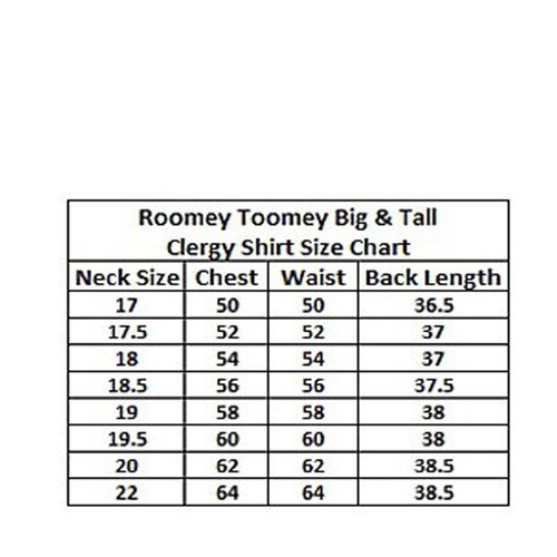 222 Big & Tall LS Tab Collar Shirt size chart
