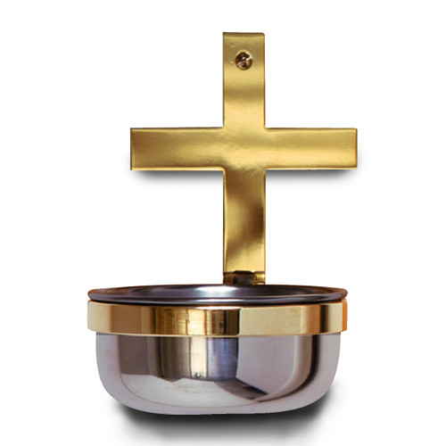 K249 Stainless Steel Holy Water Font w/Brass Cross