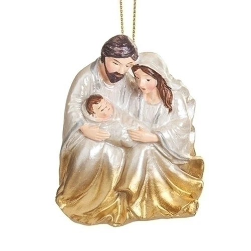 Unique Holy Family Ornament with White and Gold Ombre