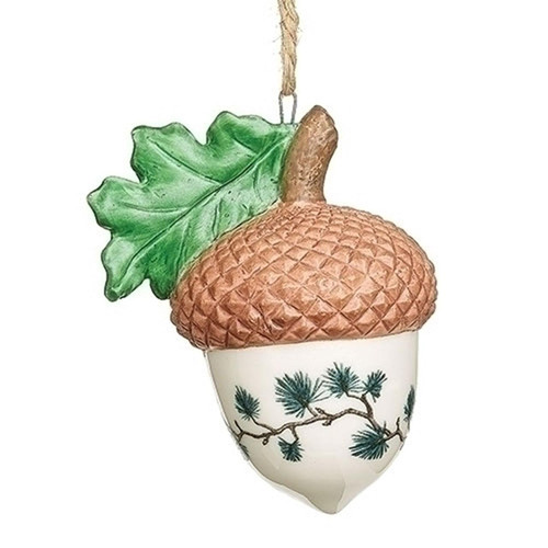 Acorn Ornament with Pine Bough and Cardinal