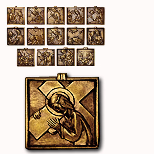 B3510 Stations of the Cross in Hammered Brass