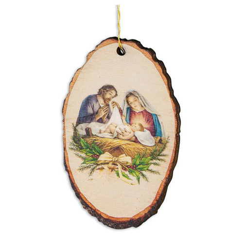 Faux Wood Holy Family Ornament