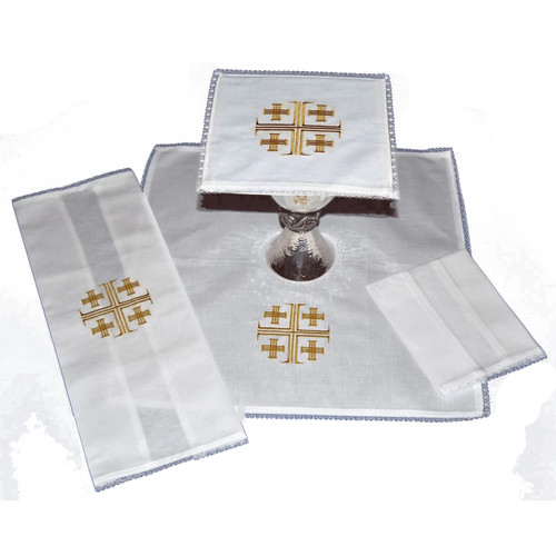 3021 Jerusalem Cross Linen Set with Lace Edging 3021 Jerusalem Cross Linen Set with Lace Edging
