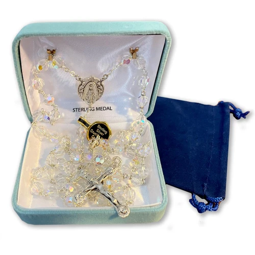 Sterling & Crystal Rosary with Velveteen bag included