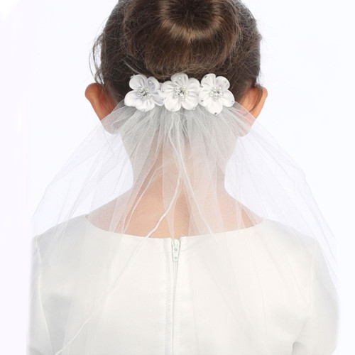 3 Flower Communion Veil with Comb