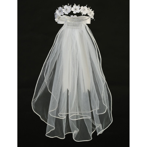 Communion Veil with Pearls Comb First Holy Communion Outfit, with Pearls +$5 / White