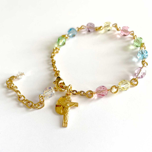 Gold plated Multi-Color Crystal Rosary Bracelet