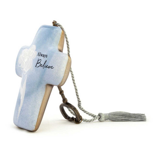 Sideview of the Always Believe Artful Cross