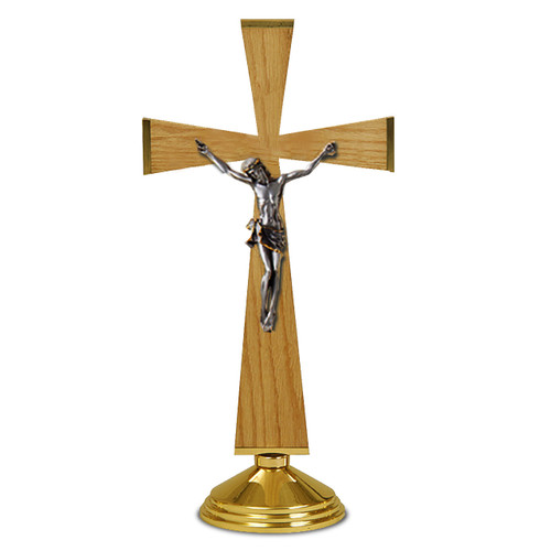 K751 Altar Crucifix in Oak and Brass