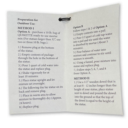 Instructions for the 3 methods to choose in how to display the 24" Polyresin St. Patrick Garden Statue