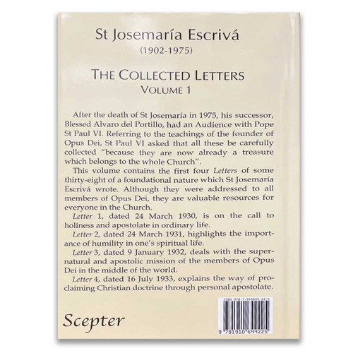 Back Cover of Josemaria Escriva The Collection of Letters Vol. I