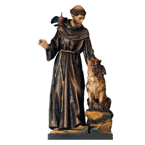 390/6 St. Francis and Wolf of Gubbio 48" in Fiberglass with a painted color finish