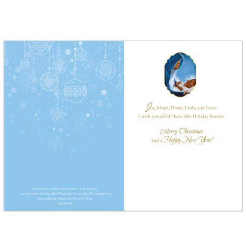 Inside of the Black Mary and Baby Jesus Christmas Card Boxed Set of 15