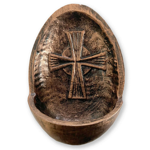 Metal Cross Holy Water Font with a copper finish