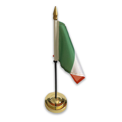 Plastic Gold Tone Desk Flag Stand shown holding our Irish Flag #90650 which is not included with stand purchase