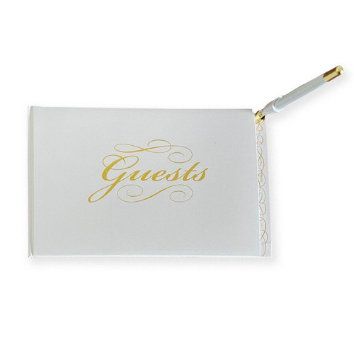 White Wedding Guest Book with Pen