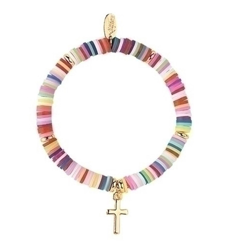 Heishi Bead Stretch Cross Bracelet