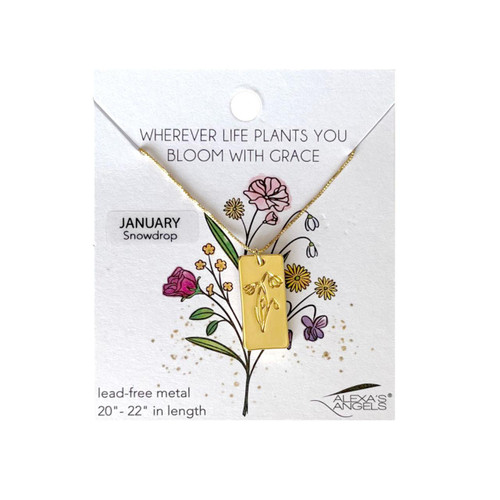 The card design used for each Flower Birth Month Pendant