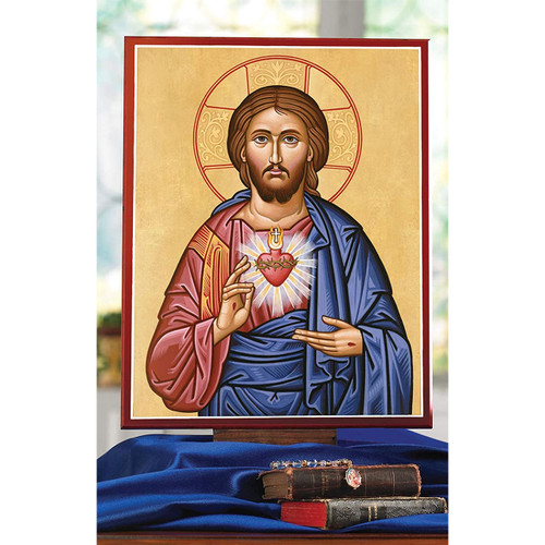 3" x 4" Sacred Heart of Jesus Icon shown in a devotional setting