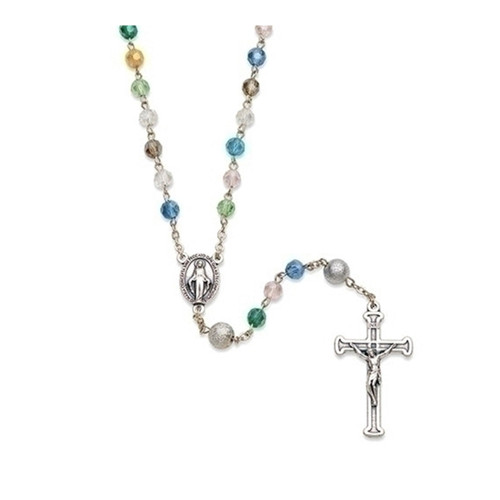 Silver tone Crystal Rosary Necklace