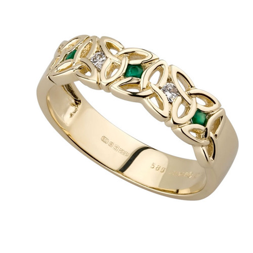 14K Trinity Knot Ring with Emeralds & Diamonds