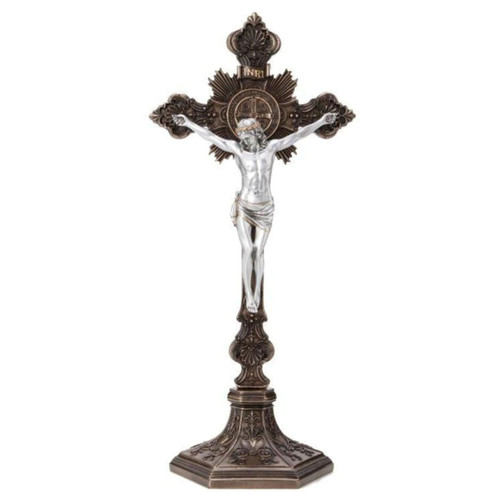 17" St. Benedict Crucifix with Pewter tone Corpus & Bronze tone Cross