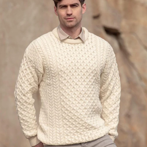 Éireloom Classic Irish Wool Crew Sweater shown on man