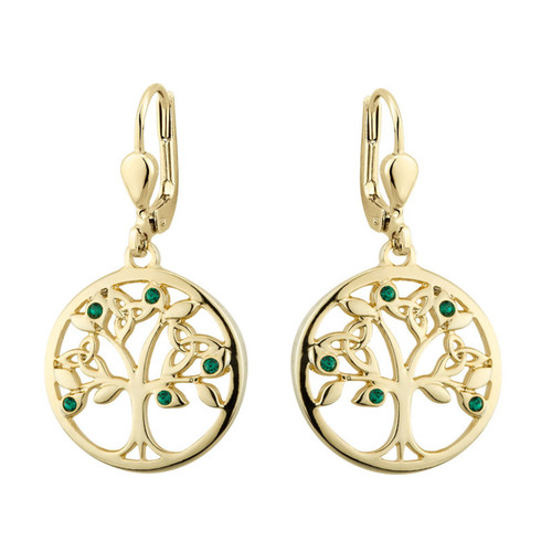 Gold Plated Tree of Life Crystal Earrings