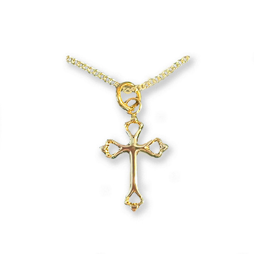 18kt Gold Open Budded Cross Necklace