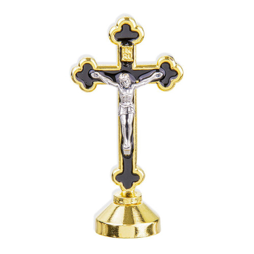 Gold Latin Style Auto Standing Crucifix