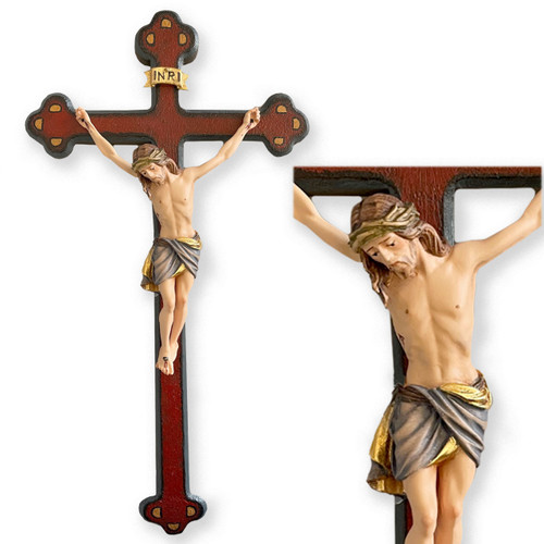14IN Italian Siena Baroque Crucifix made in Italy; carved wood