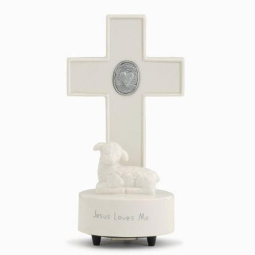 Jesus Loves Me Baby Musical Cross with Heart Medallion and Lamb