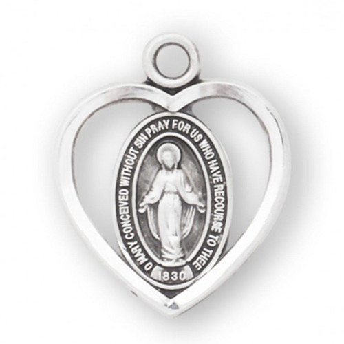 Detail view of the sterling silver Miraculous Medal Pendant