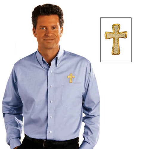【DISCERNMENT】Oxford over ST shirts Classic Wrinkle-Free LS Oxford Shirt w/Deacon Cross | St