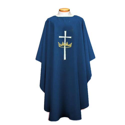 842 Chasuble with Cross & Crown Embroidery Blue