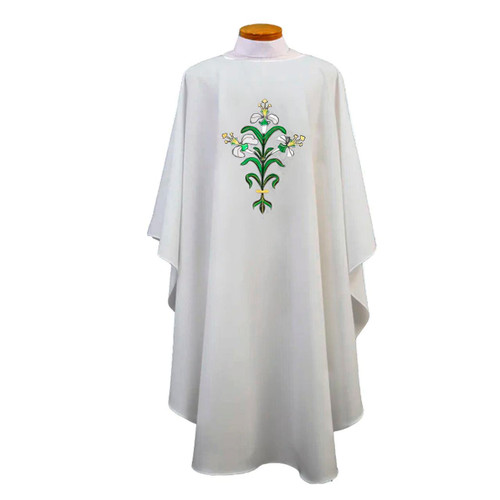 860 Chasuble with Easter Lily Design Pure White