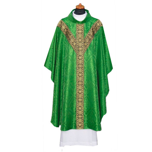 2-312 Gothic Cut Chasuble in Damask Green