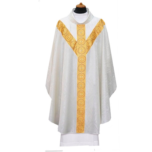 2-312 Gothic Cut Chasuble in Damask White