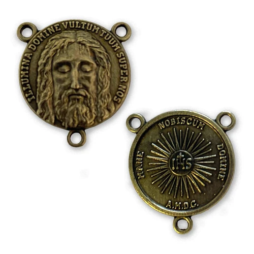 Antique Bronze Finish on the Holy Face of Jesus Rosary Centerpiece