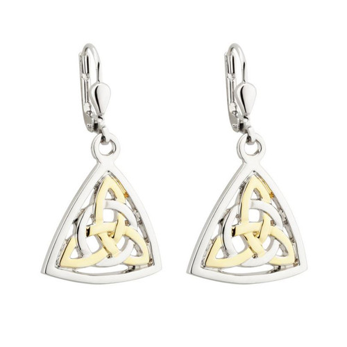 Two Tone Celtic Trinity Knot Drop Earrings