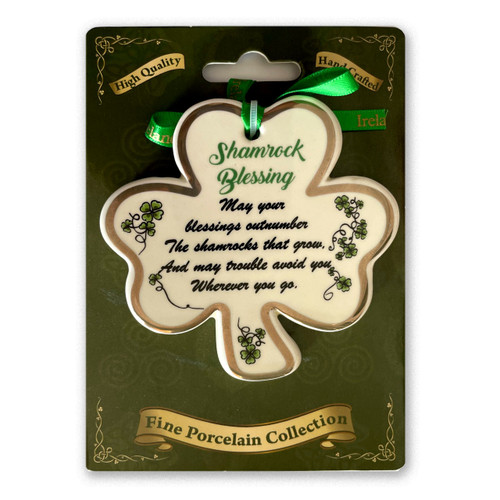 Shamrock Irish Blessing Ornament with Silver