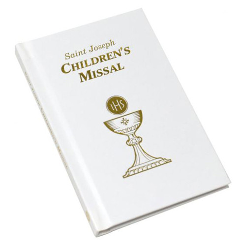 Another view of the White Saint Joseph's Children's Missal imitation leather cover