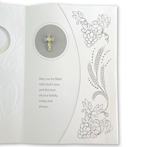 First Communion Card with Pin and pocket inside to hold gift card or money
