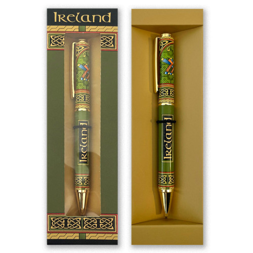 Celtic Peacock Ballpoint Pen shown in gift box