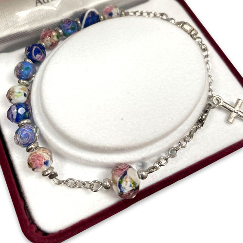 Detail of the Crystal Flower Mosaic Rosary Bracelet