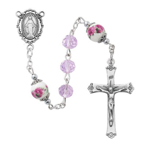 Pink Crystal & Ceramic Our Father Bead Rosary